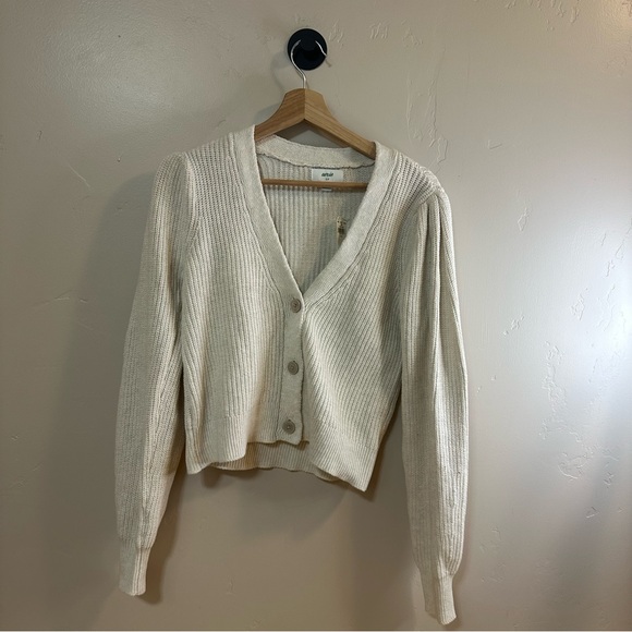 Aerie Cream Chunky Knit Cropped Cardigan NWT Puff Sleeve Size S - Picture 2 of 6